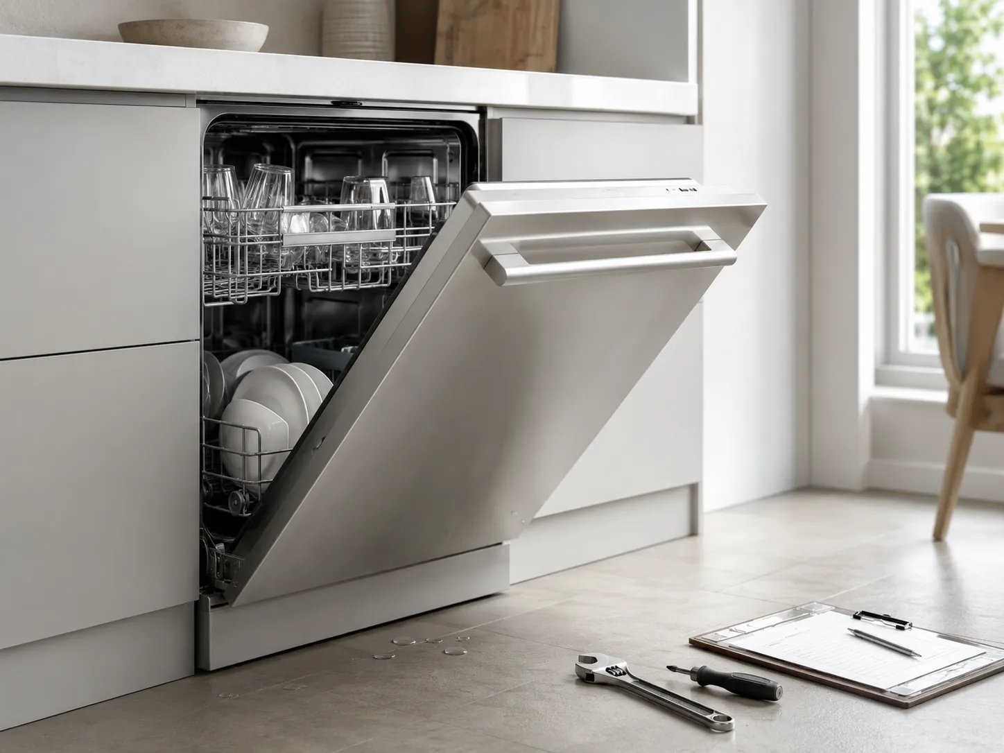 Modern stainless steel refrigerator with French doors